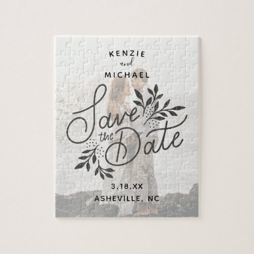 Wedding Save the Date Pretty Calligraphy Botanical Jigsaw Puzzle