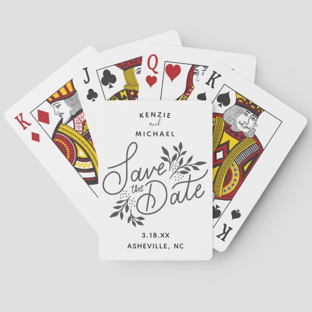 Wedding Save the Date Pretty Calligraphy Botanical Poker Cards (Back)