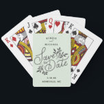 Wedding Save the Date Pretty Calligraphy Botanical Poker Cards<br><div class="desc">Fun save the date playing cards for those who like games. Design features a beautiful hand drawn save the date botanical graphic set against a mint green background. Add your names, date and wedding location too customize. Send out to all your guest or use as favors for an engagement party,...</div>