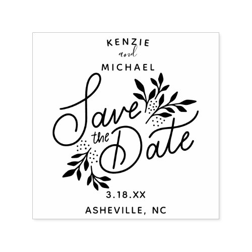 Wedding Save the Date Pretty Hand Drawn Botanical Self_inking Stamp