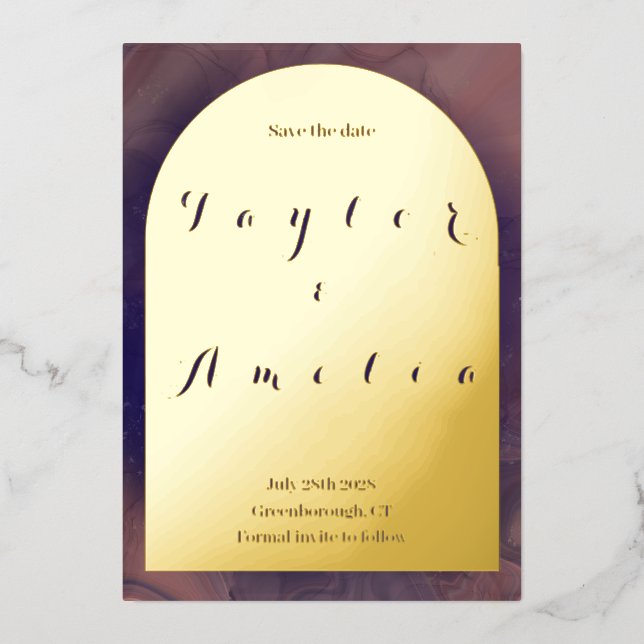 Wedding Save the Date Purple Boho Arch Real Foil Invitation (Front)