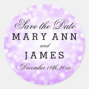 Wedding Save The Date Purple Glitter Lights Classic Round Sticker