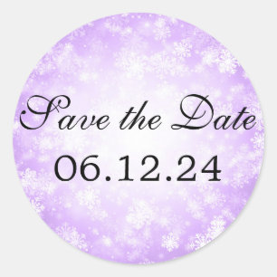 Wedding Save The Date Purple Winter Wonderland Classic Round Sticker