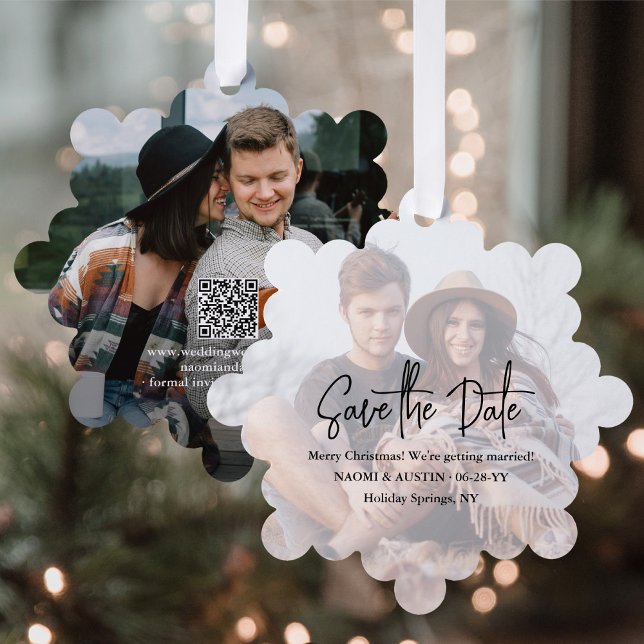 Wedding Save the Date QR & Photo Unique Christmas Ornament Card (Creator Uploaded)