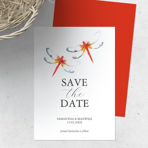 Wedding Save The Date Red Dragonfly