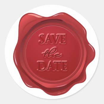 Wedding Save The Date Red Faux Wax Seal Effect by thepapershoppe at Zazzle