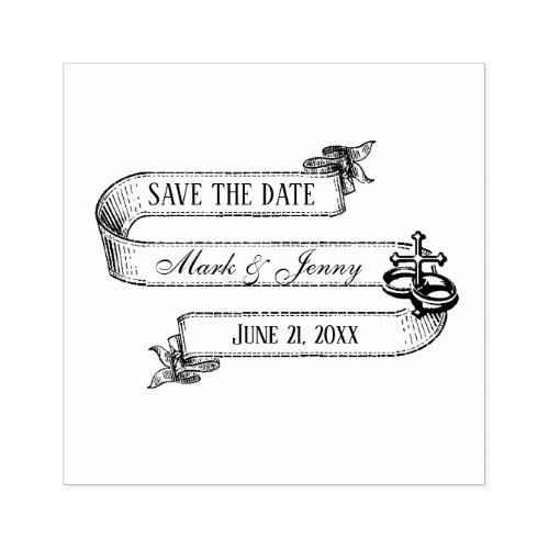 Wedding Save the Date Religious Cross Rubber Stamp