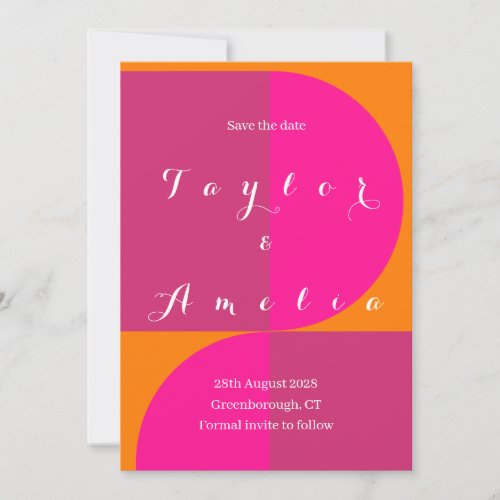 Wedding Save the Date Retro Abstract Pink Orange