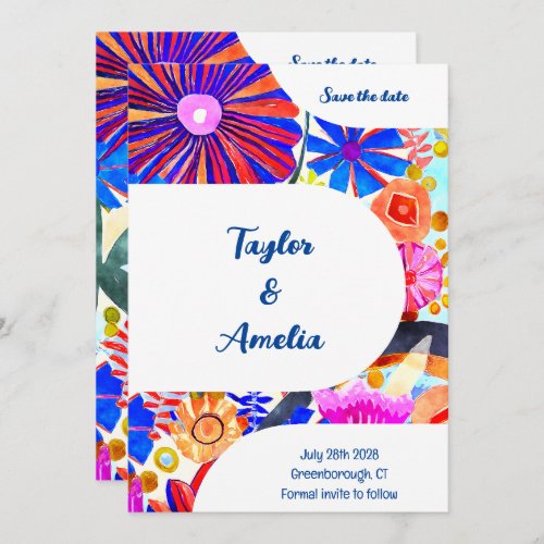 Wedding Save the Date Retro Blue Orange Invitation