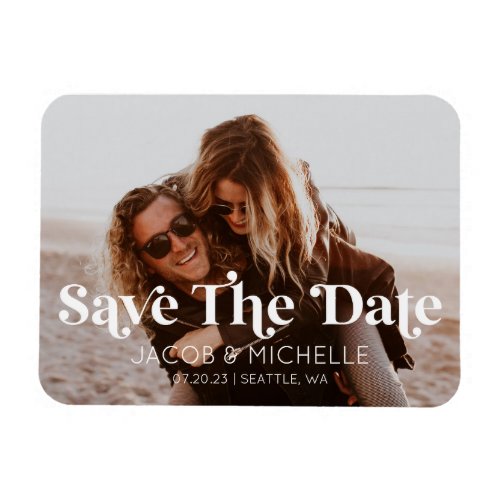 Wedding Save The Date Retro Minimal Picture Photo Magnet