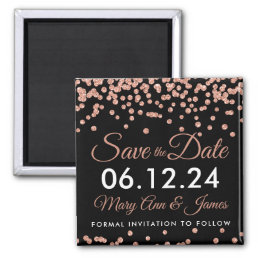 Wedding Save The Date Rose Gold Glitter Confetti Magnet