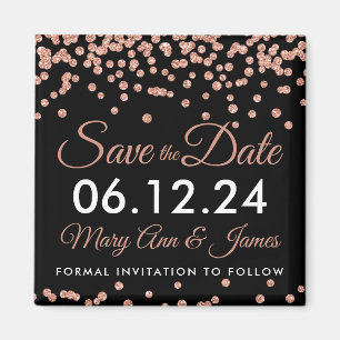 Wedding Save The Date Rose Gold Glitter Confetti Magnet