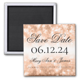 Wedding Save The Date Rose Gold Shimmer Lights Magnet