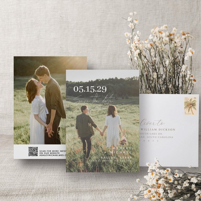 Wedding Save The Date Script Chic 2 Photo QR Code (QR Code Save the Date!)