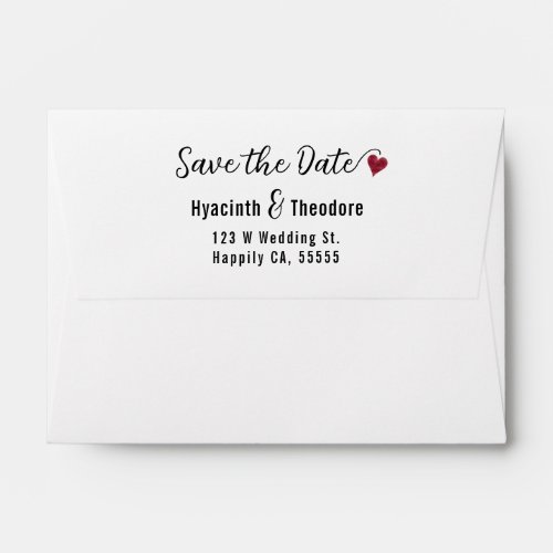 Wedding Save the Date Script Heart Return Address Envelope