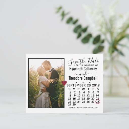 Wedding Save the Date September 2019 Calendar Invitation Postcard | Zazzle