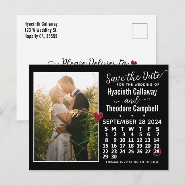 Wedding Save the Date September 2024 Calendar Pic Invitation Postcard (Front/Back)