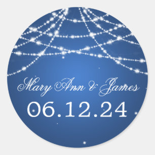 Wedding Save The Date Sparkling String Blue Classic Round Sticker