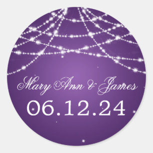 Wedding Save The Date Sparkling String Purple Classic Round Sticker