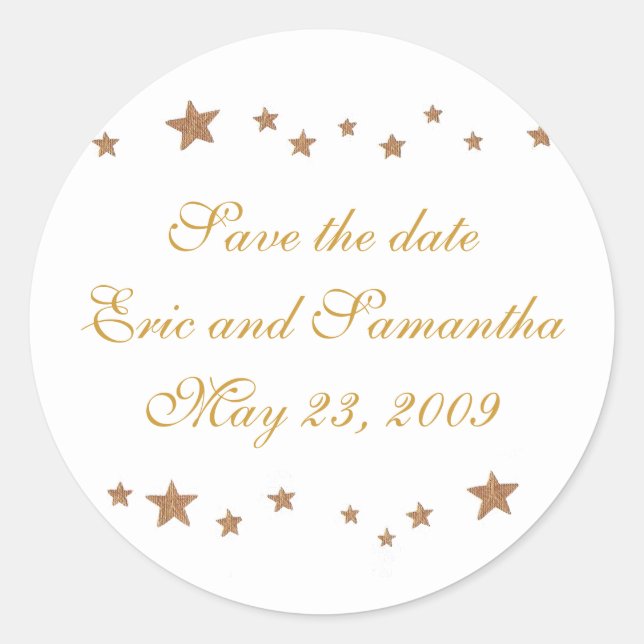 Wedding Save the date stickers lively gold stars (Front)