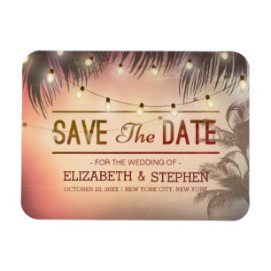 Wedding Save The Date Summer Beach Palm Tree Light Magnet