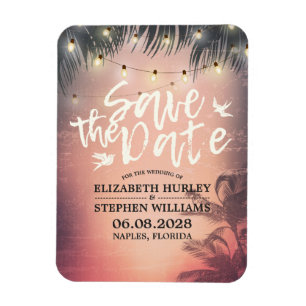 Wedding Save The Date Summer Beach Palm Tree Light Magnet