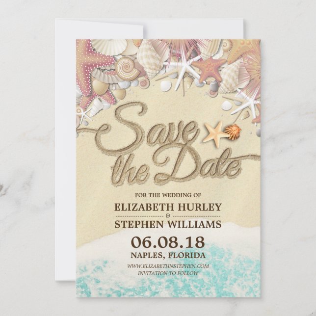 Wedding Save The Date Summer Sandy Beach Starfish (Front)