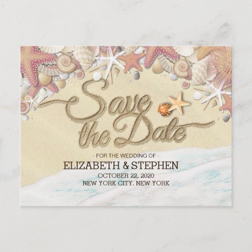 Wedding Save The Date Summer Sandy Beach Starfish Announcement Postcard
