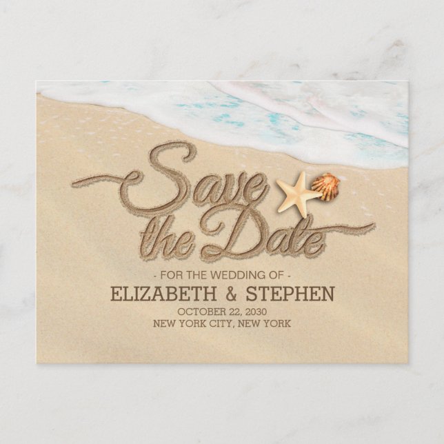 Wedding Save The Date Summer Sandy Beach Starfish Announcement Postcard (Front)