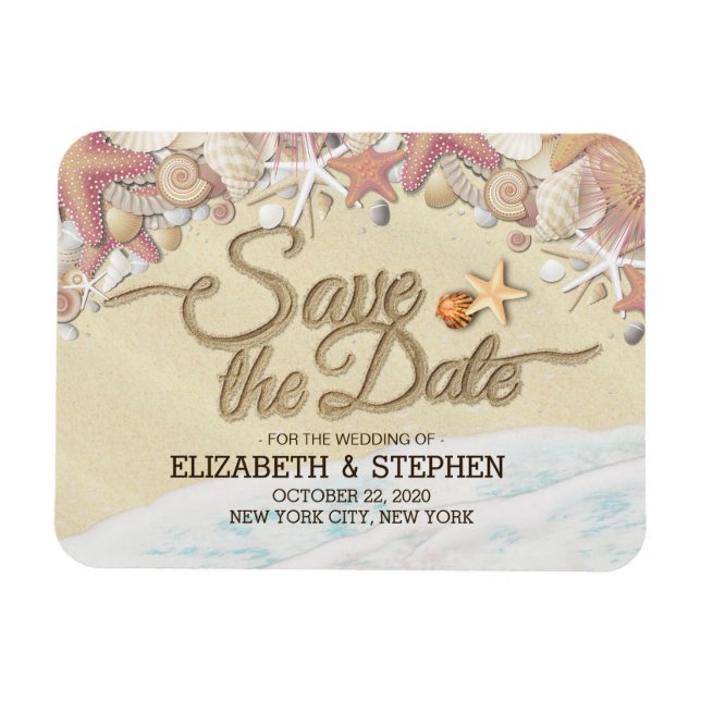Wedding Save The Date Summer Sandy Beach Starfish Magnet (Horizontal)