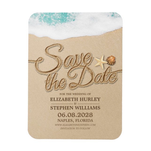 Wedding Save The Date Summer Sandy Beach Starfish Magnet (Vertical)