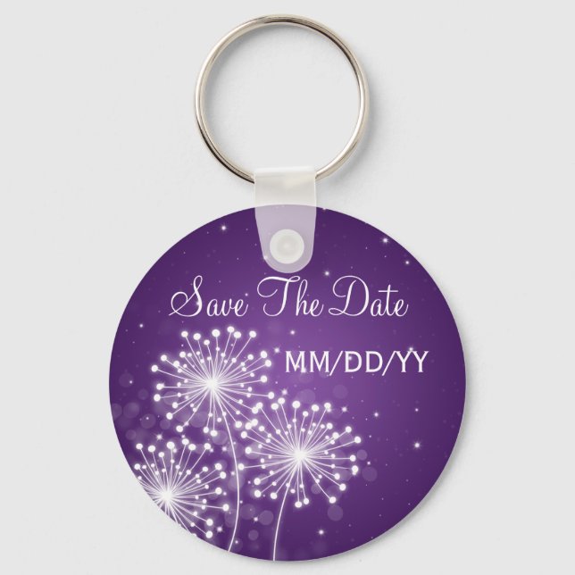 Wedding Save The Date Summer Sparkle Purple Keychain (Front)