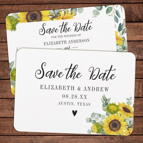 Wedding Save the Date Sunflower Floral Thank You Card