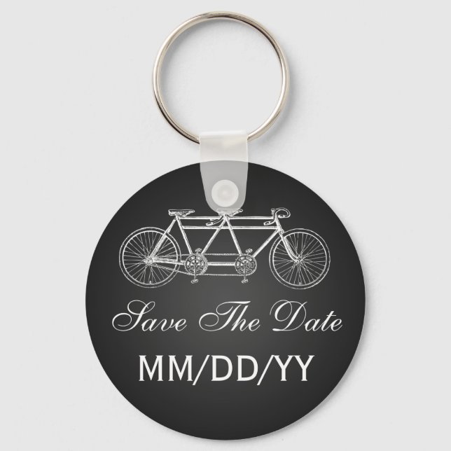 Wedding Save The Date Tandem Bike Black Keychain (Front)