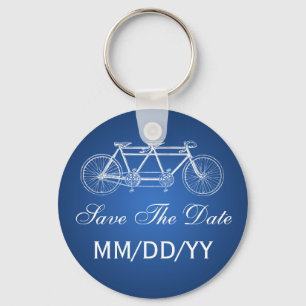 Wedding Save The Date Tandem Bike Blue Keychain