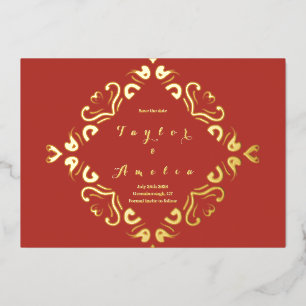 Wedding Save the Date Terracotta Real Gold Foil Invitation