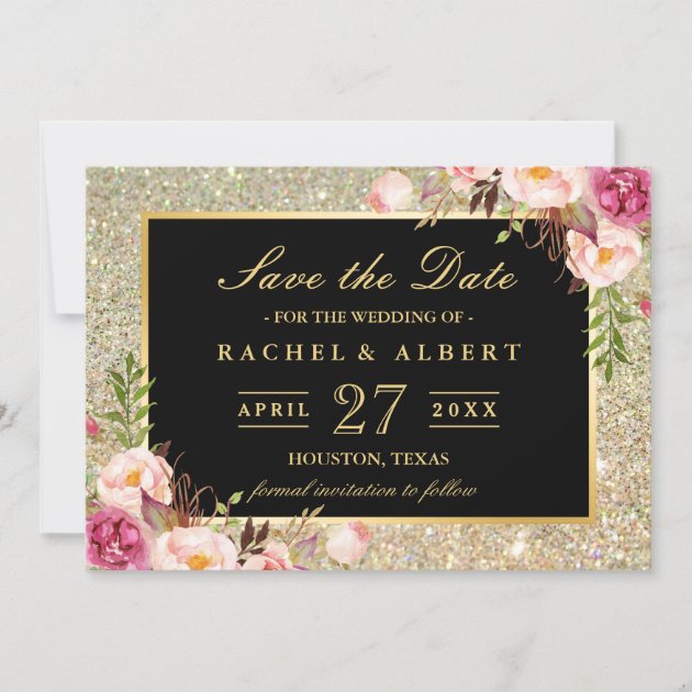 Wedding Save The Date | Trendy Gold Glitter Floral