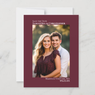 Wedding Save the Date Vertical Photo Burgundy Magnetic Invitation