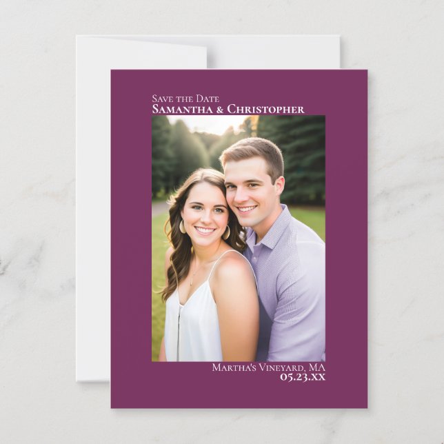 Wedding Save the Date Vertical Photo Cassis Purple Magnetic Invitation (Front)