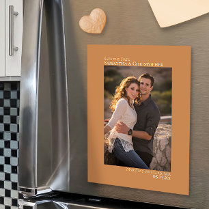 Wedding Save the Date Vertical Photo Golden Tan Magnetic Invitation