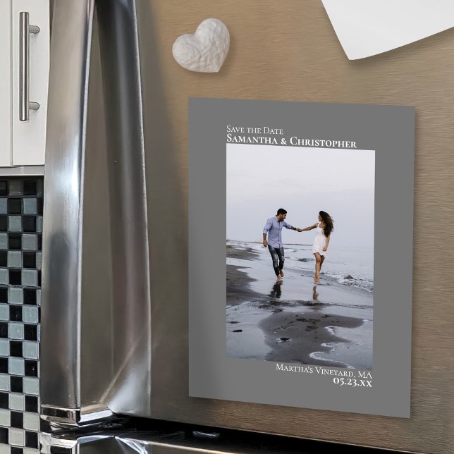 Wedding Save the Date Vertical Photo Minimal Gray Magnetic Invitation (Creator Uploaded)