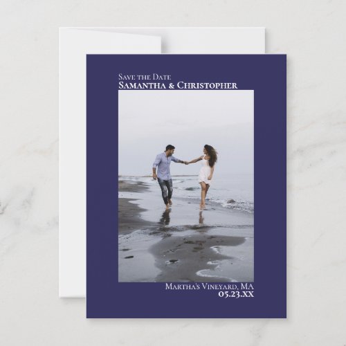 Wedding Save the Date Vertical Photo Navy Blue Magnetic Invitation