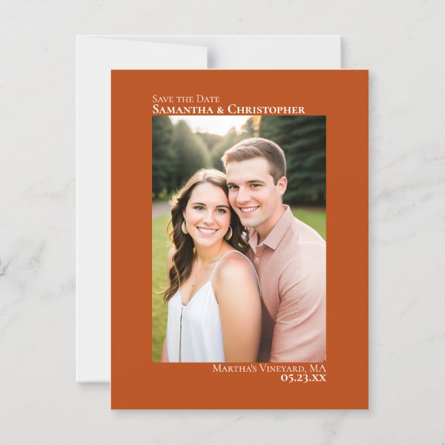 Wedding Save the Date Vertical Photo Rust Orange Magnetic Invitation (Front)