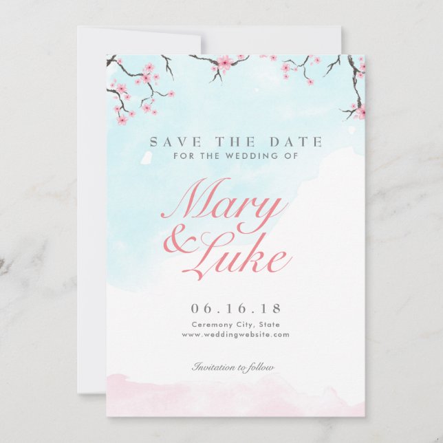 Wedding Save the Date | Watercolor Cherry Blossoms (Front)