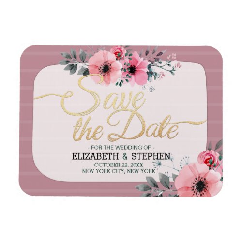 Wedding Save The Date Watercolor Floral Script Magnet