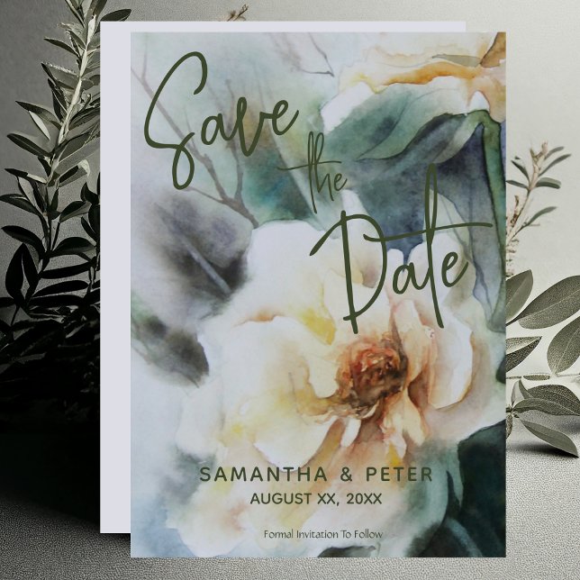Wedding Save The Date Watercolor Roses Sage Green Invitation (Wedding Save The Date Watercolor Roses Sage Green Invitation)