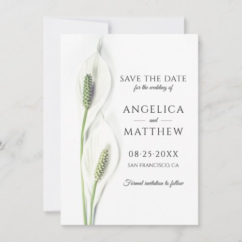 Wedding Save the Date White Peace Calla Lily