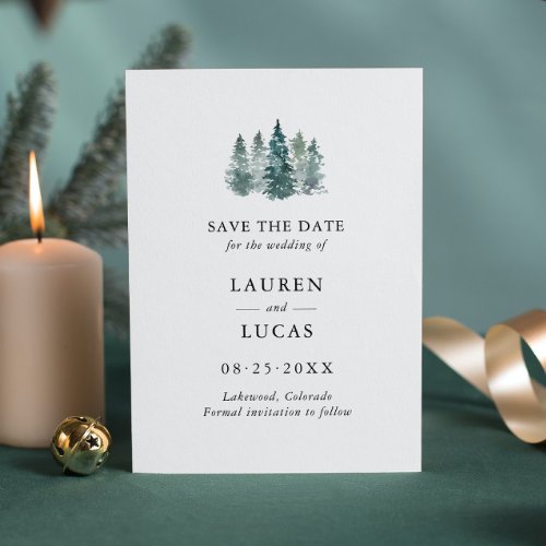 Wedding Save the Date Winter Rustic Pine Trees