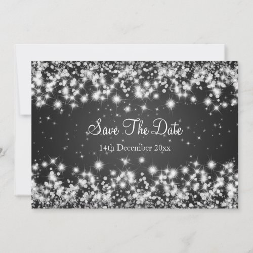 Wedding Save The Date Winter Sparkle Black