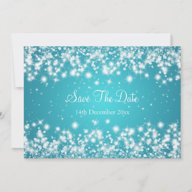 Wedding Save The Date Winter Sparkle Blue (Front)